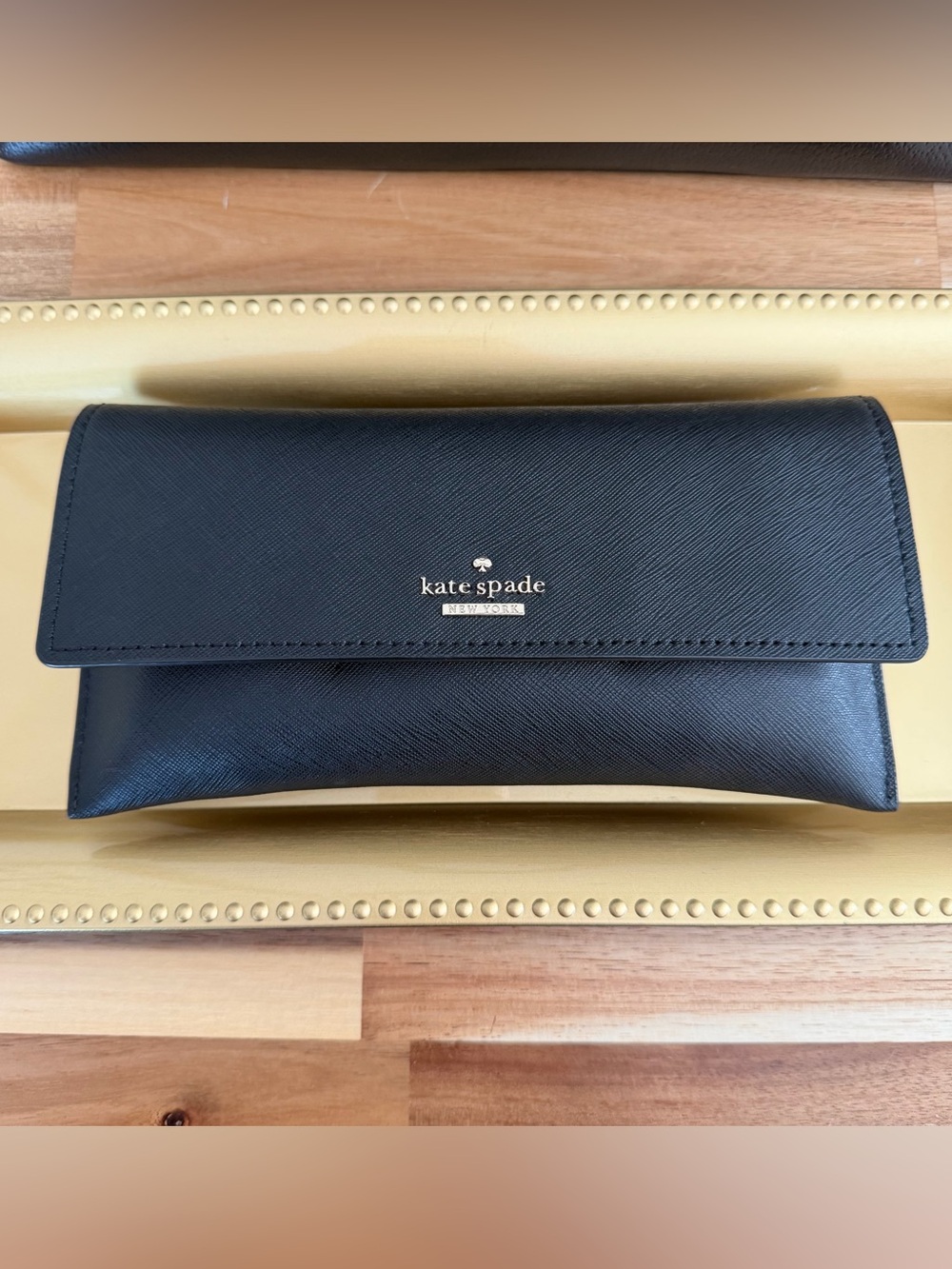 kate spade Black Leather Gold Hardware Long Bifold Wallet